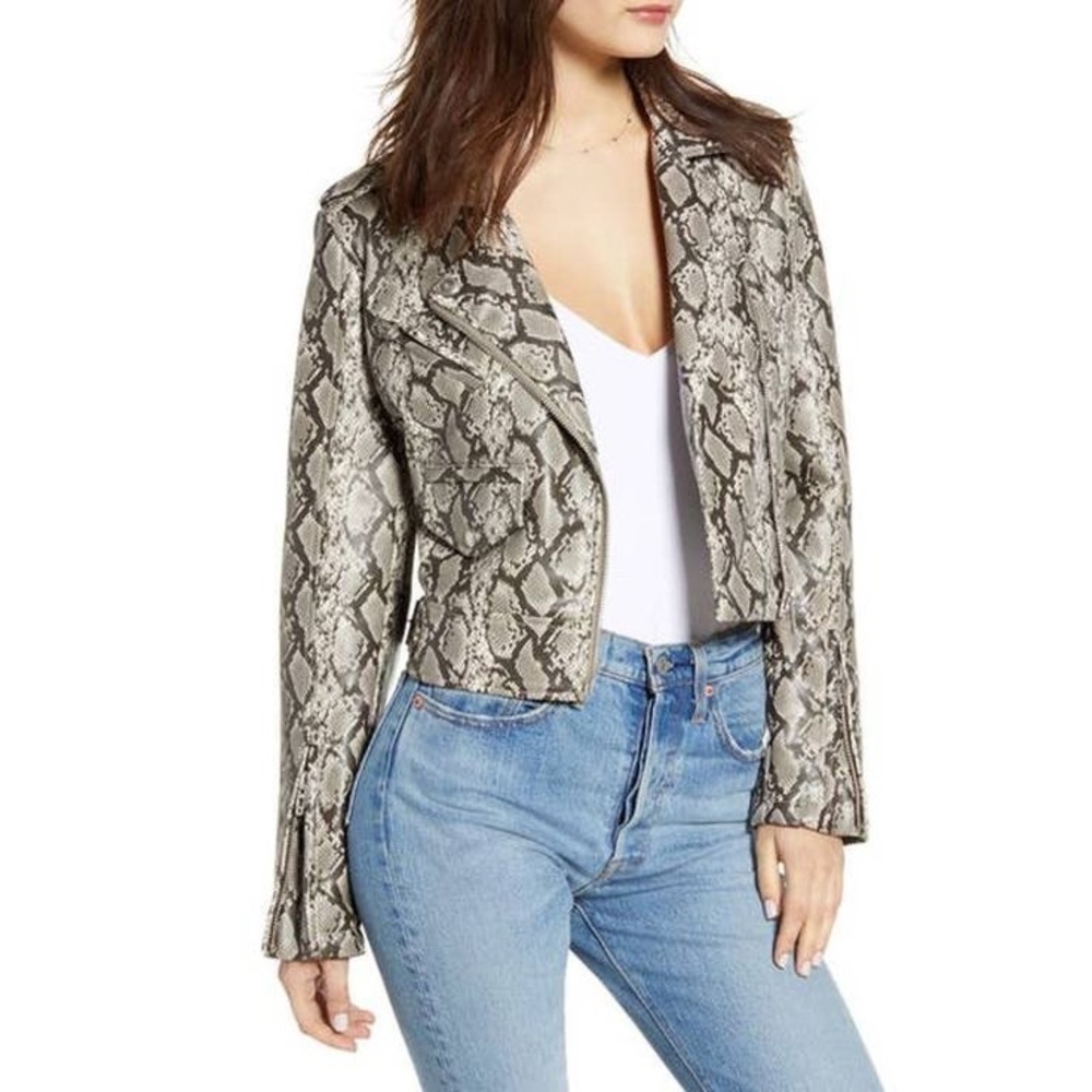Snake Skin Leather Moto Jacket